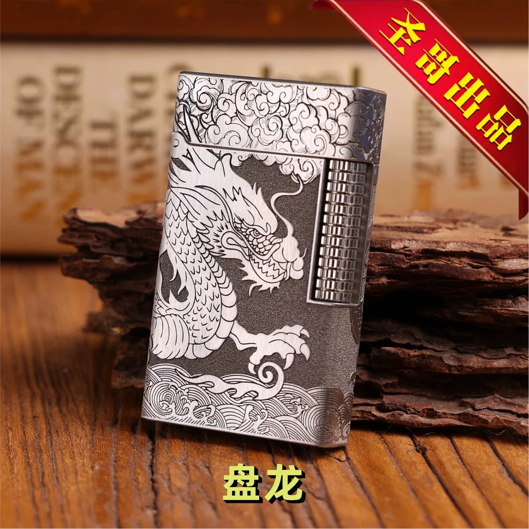 圣哥手工原创火灵兽宽版TC4钛合金侧滑手推盖打火机深雕系列