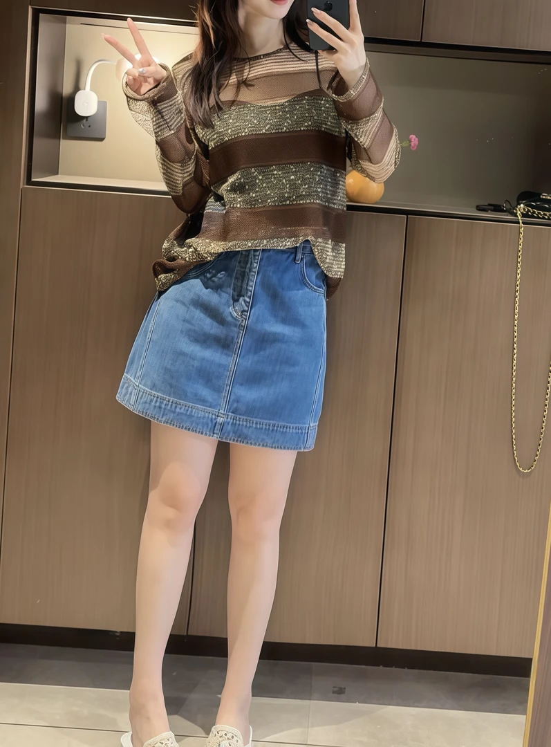 进口优质棉水洗复古蓝色A摆牛仔短裙高腰显瘦梨型身材必入J6324