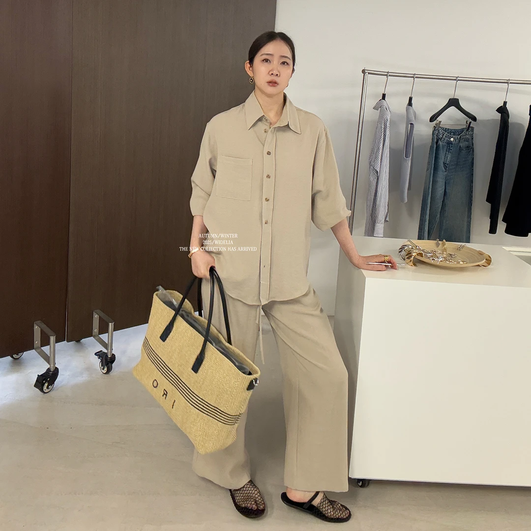 widelia春夏款韩版7076街头气质通勤纯色ins宽松休闲百搭衬衣套装