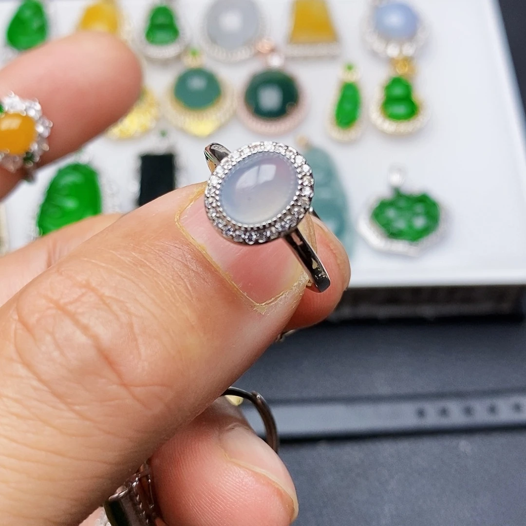 翡翠戒指银S925镶嵌戒指