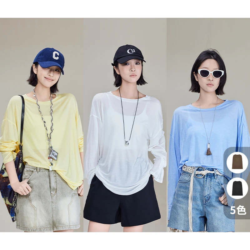 美洋MEIYANG透透长袖T【商场同款】流动哲学~醋酸桑蚕丝宽松上衣
