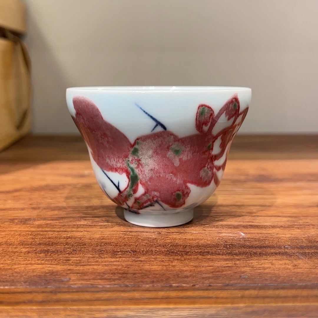 青花釉里红色差放漏主人杯100cc