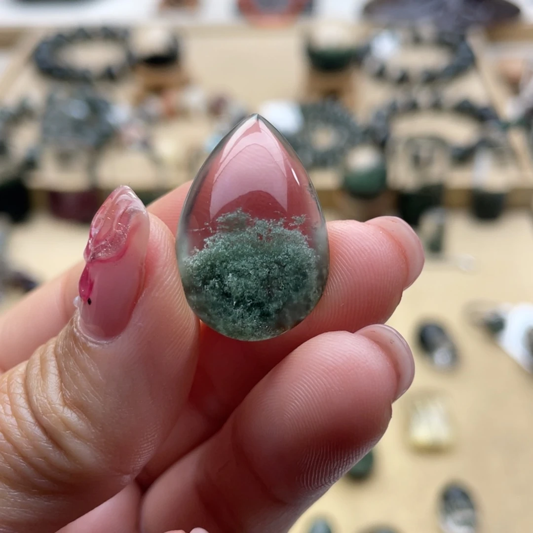 水晶颈饰未镶嵌绿幽灵水滴吊坠定制