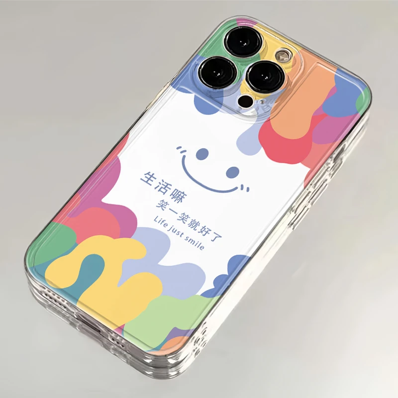 雅天立彩色笑脸文字适用iPhone16手机壳1315太空华为vivo小米oppo