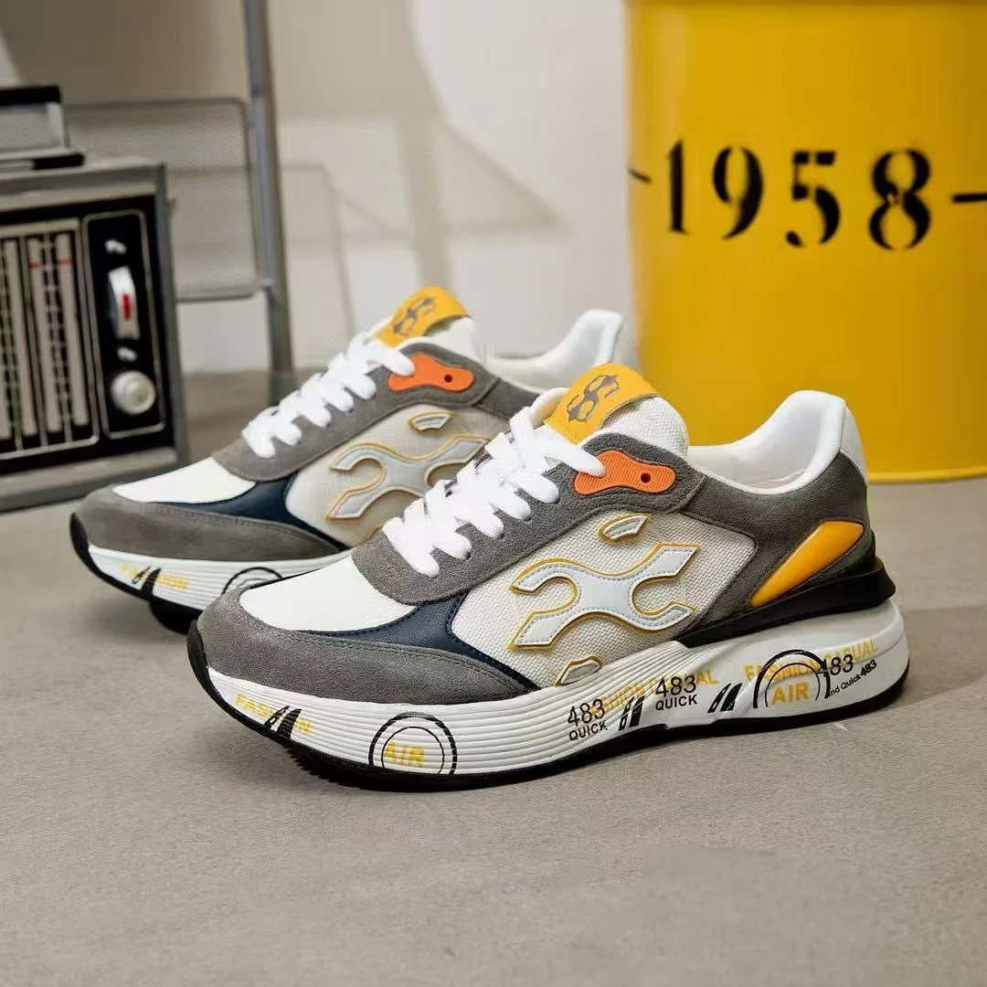 欧洲站2025年新款时尚拼色高端百搭潮流男士户外休闲运动真皮潮鞋