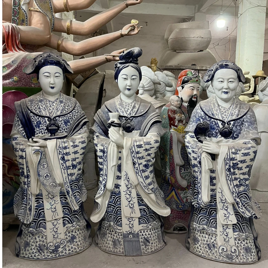 早期老款女版福禄寿三星景德镇手工陶瓷福禄寿人物像仿古陶瓷摆件