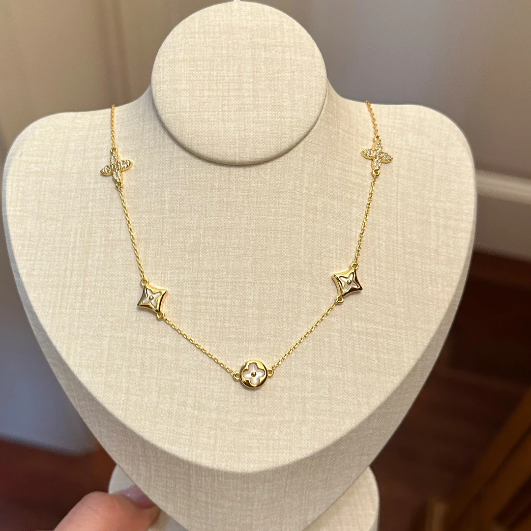 铜合金贝壳项链 X0197 金色轻奢时尚镶钻精致