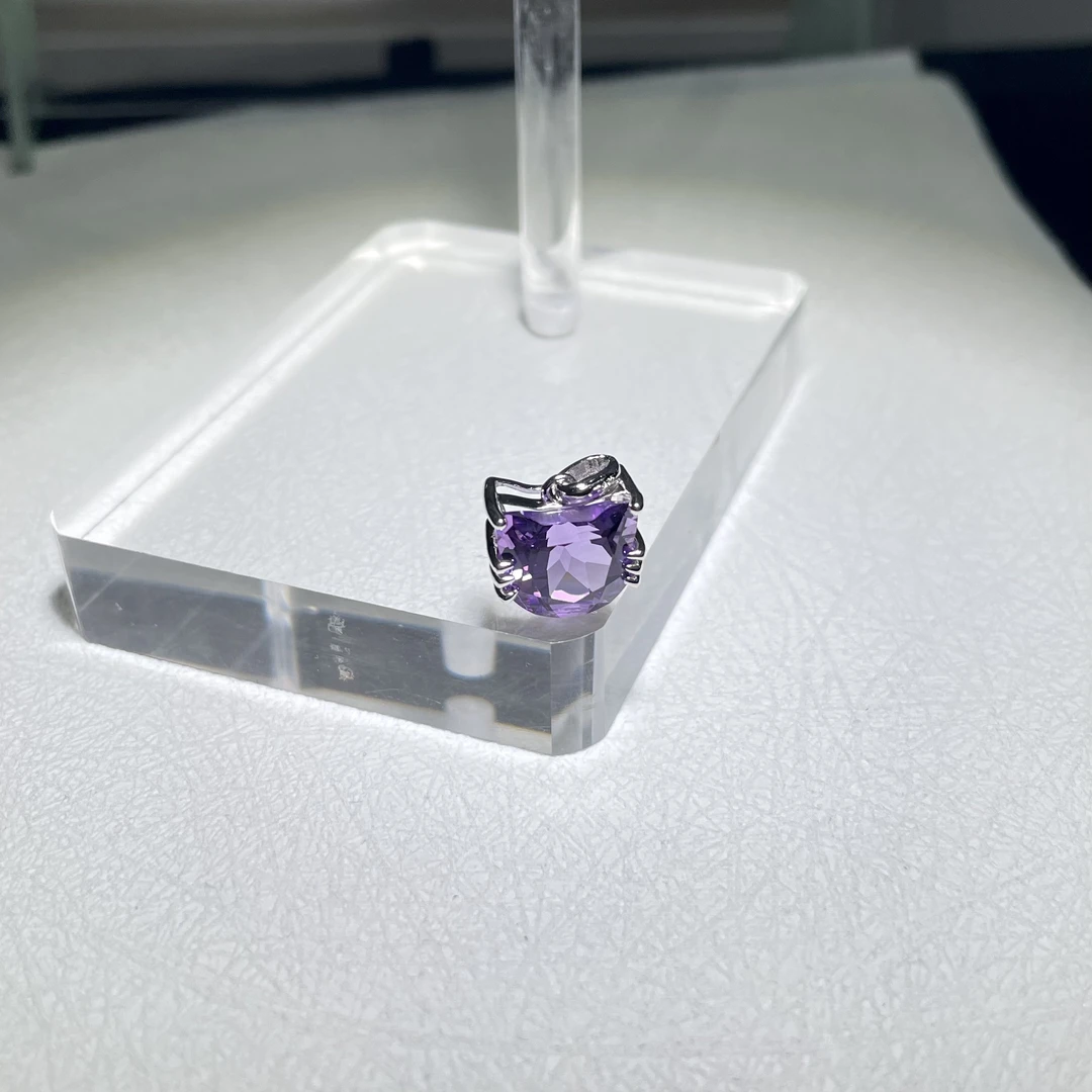 猫猫头异形切紫水晶11*9吊坠s925 KT24120306