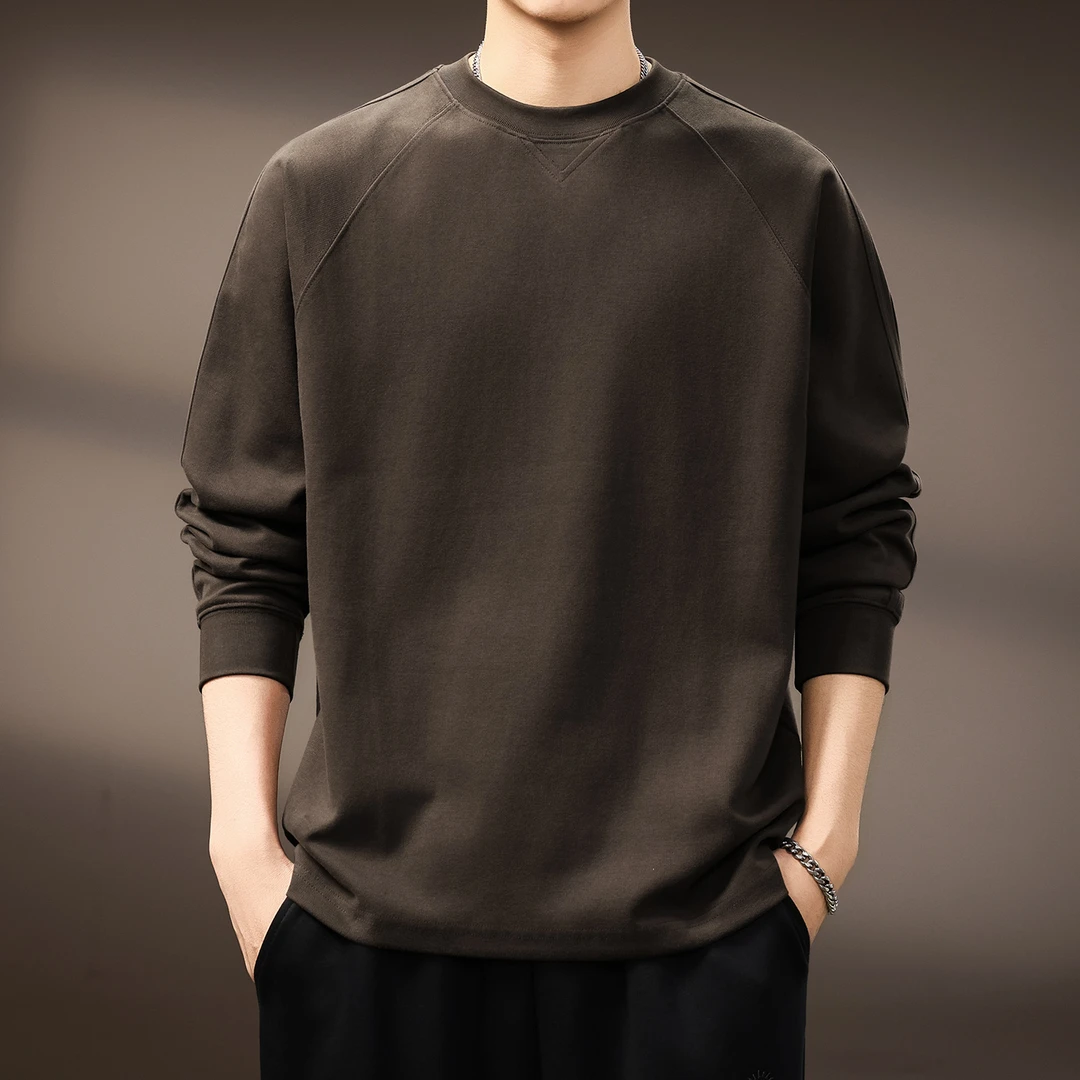 MR.MUDI/穆迪先生高端简约长袖T恤男秋季新款圆领打底衫宽松上衣