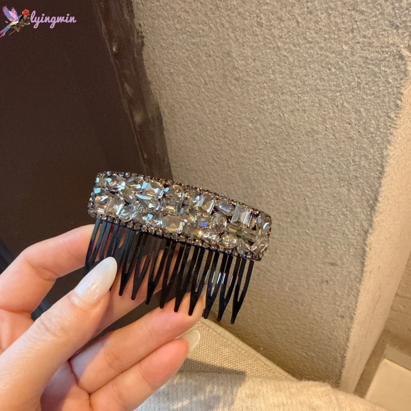 韩国高级感灰色水钻刘海梳侧边夹碎发夹整理倒插梳发插发梳子发饰