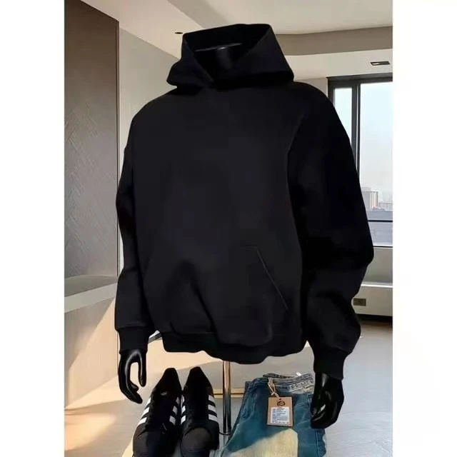 重磅500g纯黑色boxy卫衣男款春季高克重硬挺连帽美式cleanfit外套