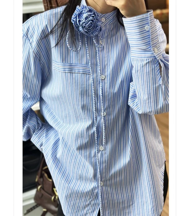MUXI｜玫瑰花条纹宽松设计感衬衫设计小众衣服122921