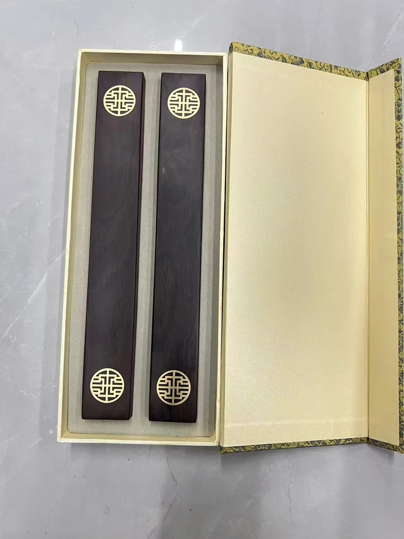 高档嵌铜实木书画镇纸毛笔练字压纸黑檀木镇尺