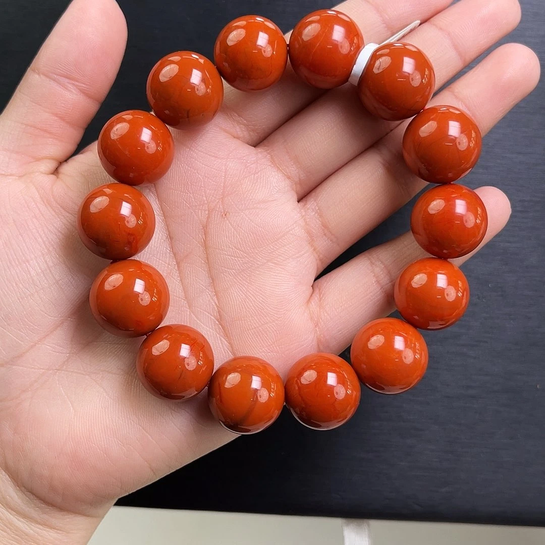 嘟***嘟南红玛瑙未镶嵌手链瓦西高货柿子红火焰满肉单圈16mm