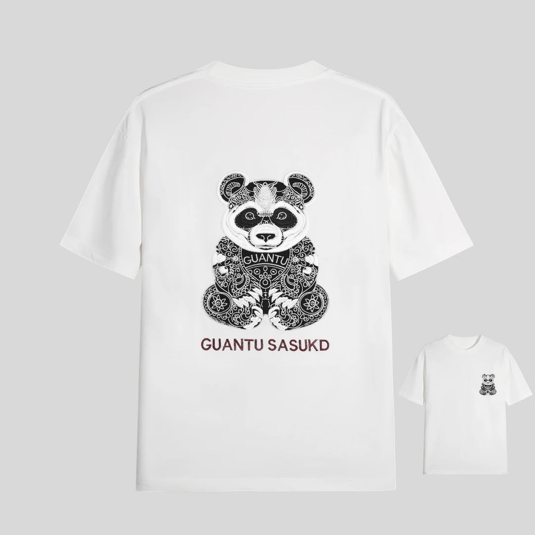 【GN】黑白熊猫刺绣短袖时尚百搭轻奢国风T恤 y314