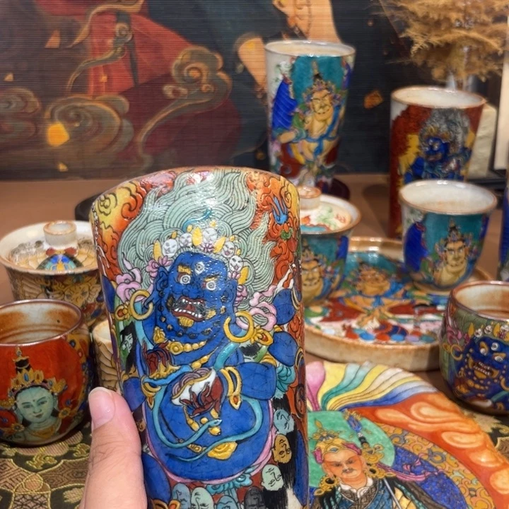 低****金手工手绘大黑天茶杯