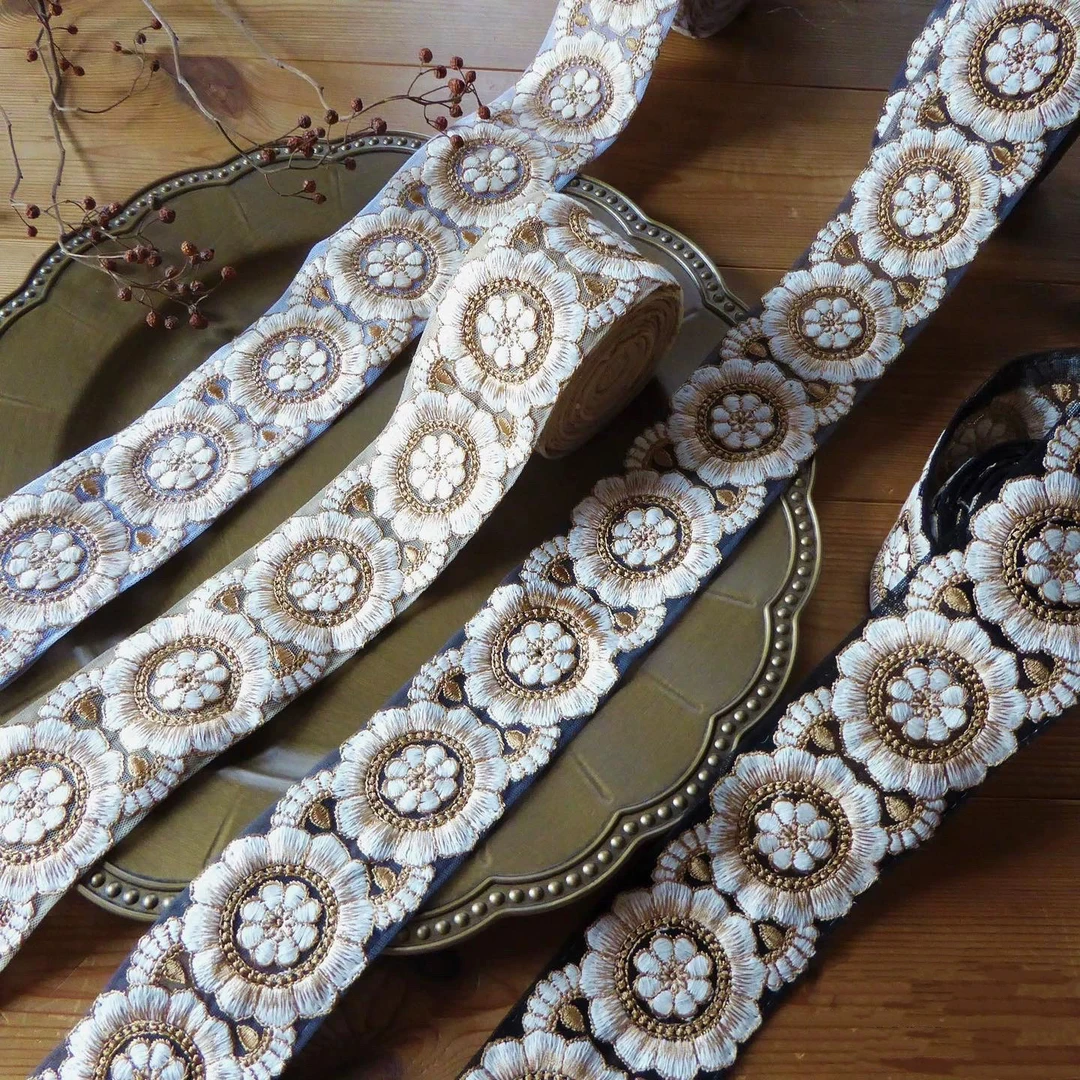 花边刺绣丝带 宽约5.5cm雅致经典款网纱底刺绣款式丝带DIY辅料