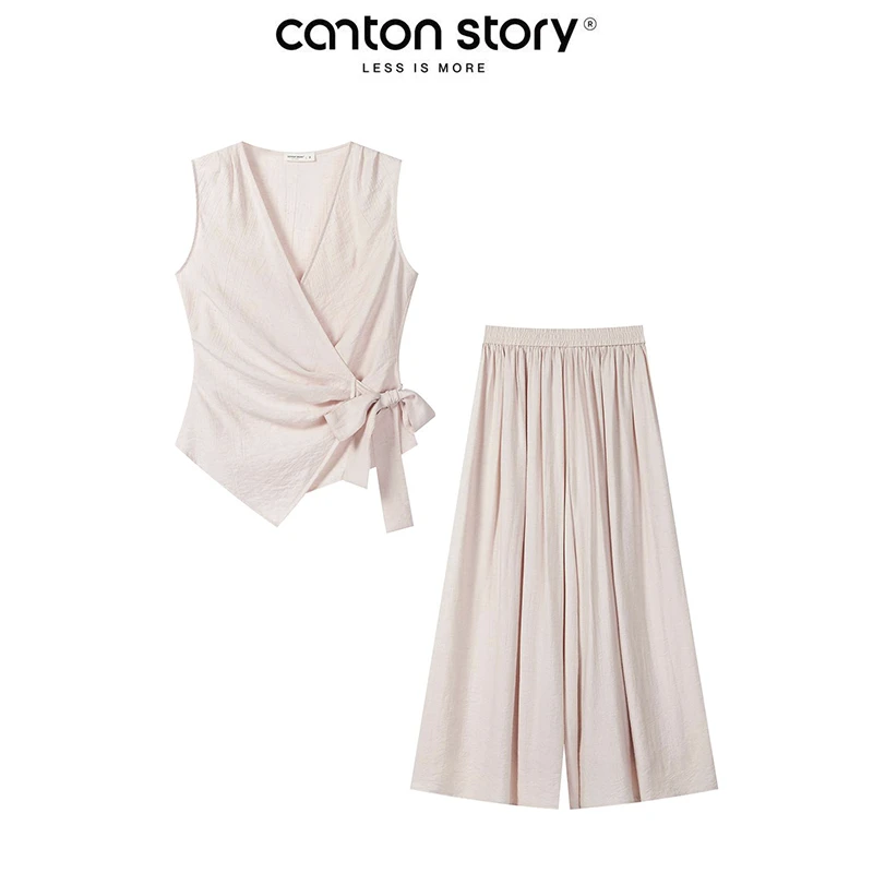 羊城故事 v领无袖背心休闲裤套装女夏季设计感两件套 Y50651457