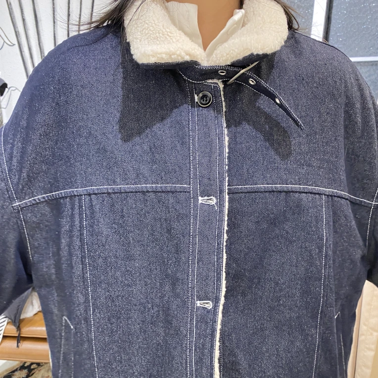 冬季新款羊羔毛翻领短款保暖百搭牛仔保暖外套女