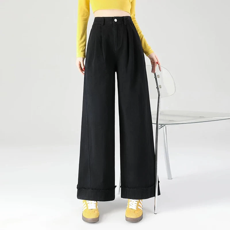 妮妮家35096夏季新款毛边设计感宽松直筒牛仔裤