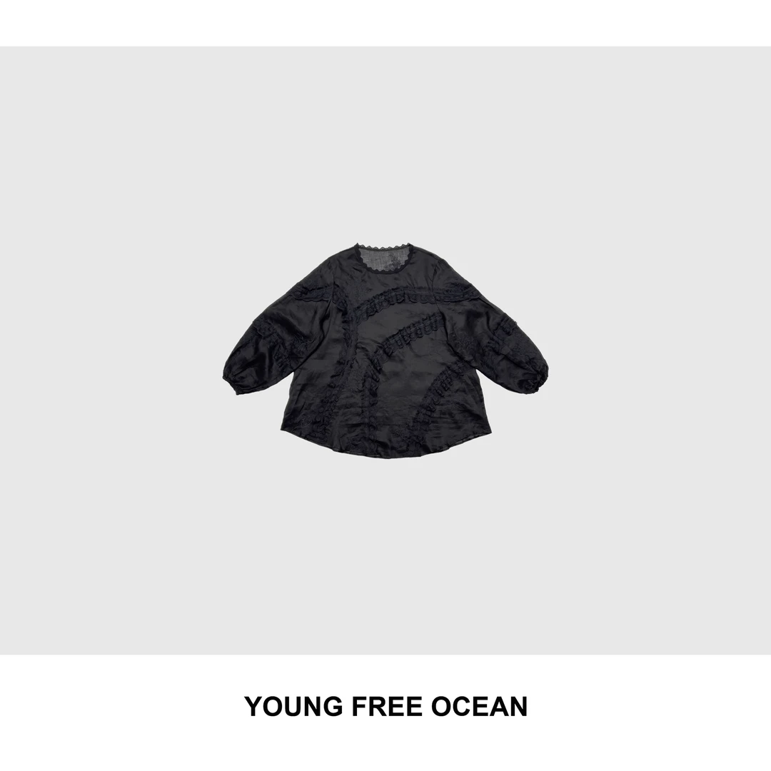 YOUNG FREE OCEAN2025夏款 蕾丝花边拼接苎麻大衬衣73603