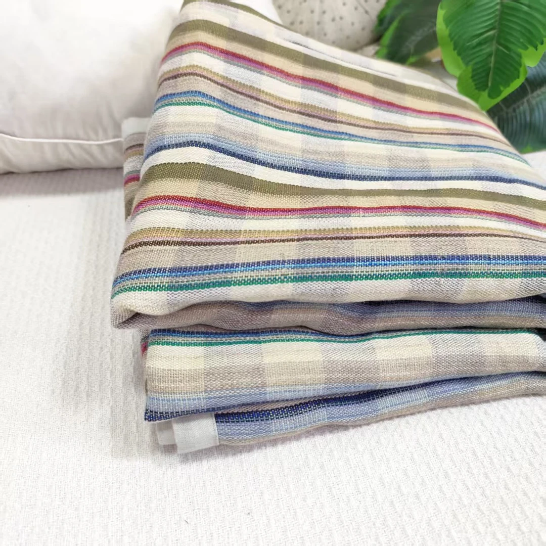 精品！复古色织条纹100汉麻床单包边软凉席盖毯麻料席子