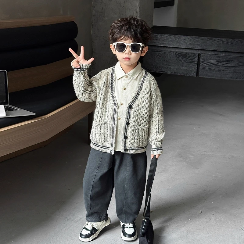 男童套装春秋季2025年款衣服儿童服装宝宝毛衣外套潮酷痞帅童装洋