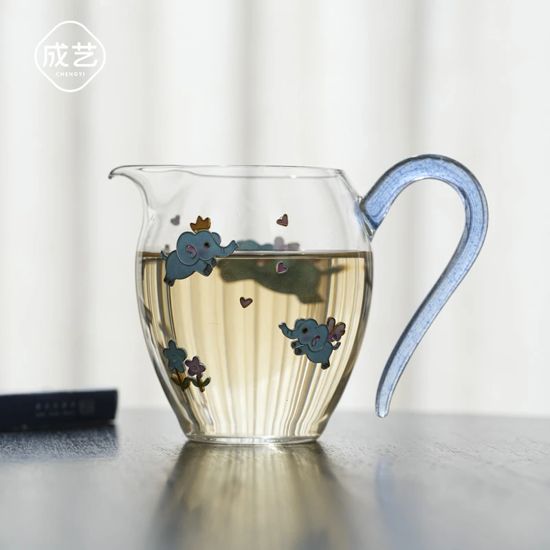 小象掐丝珐琅彩纯手绘公道杯高硼硅玻璃耐热小飞象高档分茶玻璃杯