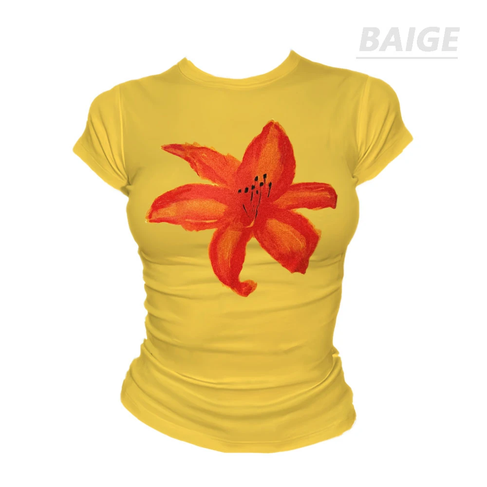 chill77美式复古Y2K千禧风花朵短款短袖t恤女夏辣妹修身甜辣上衣