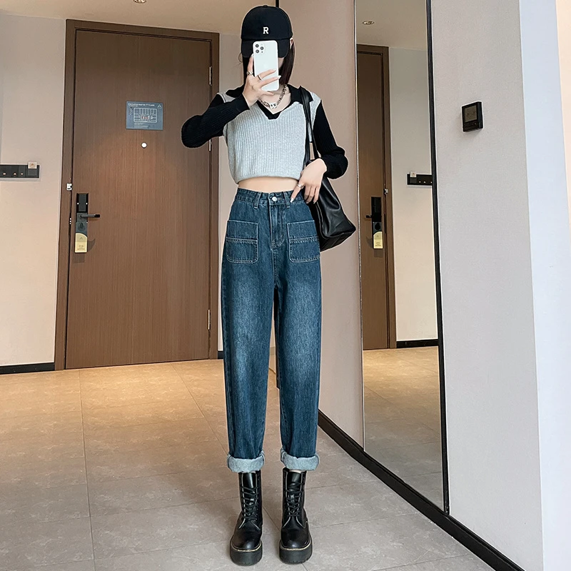 9333#哈伦风2025新款小脚女牛仔裤高腰遮胯显瘦原宿ins风学院通勤