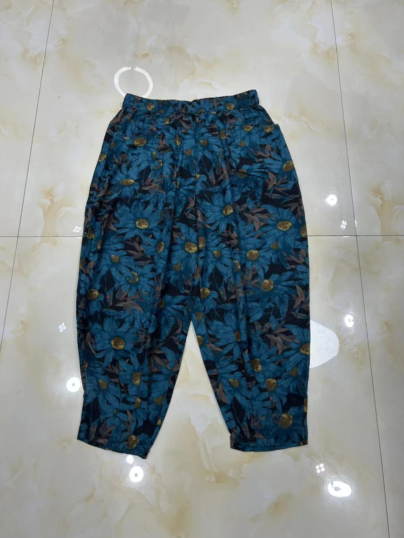 207夏季新品数码印东北大花小脚哈伦裤