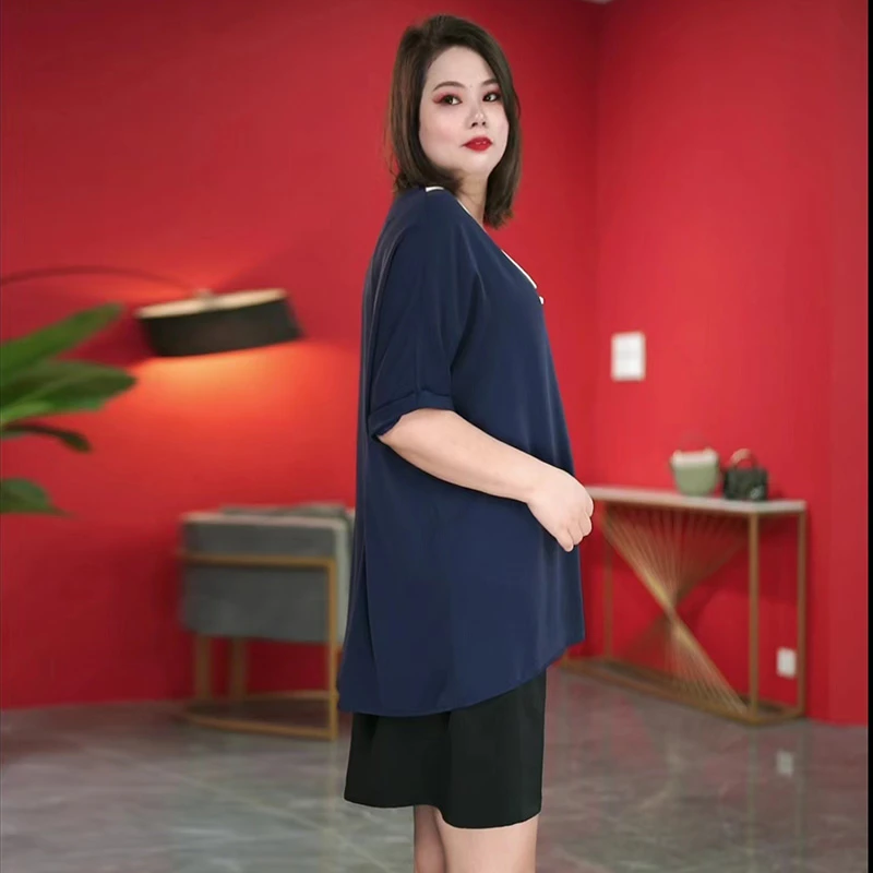 2024年夏季新款炸街大码女装胖MM宽松遮肉衬衫T恤设计感气质上衣
