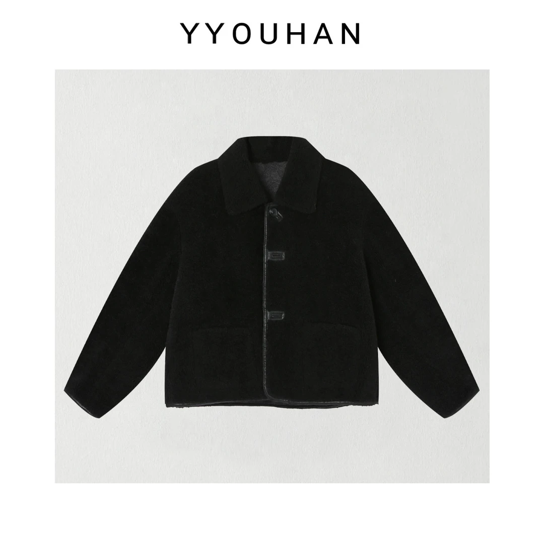 月月 2025冬季新款慵懒风厚款翻领平替毛毛两面穿外套 2512C8981