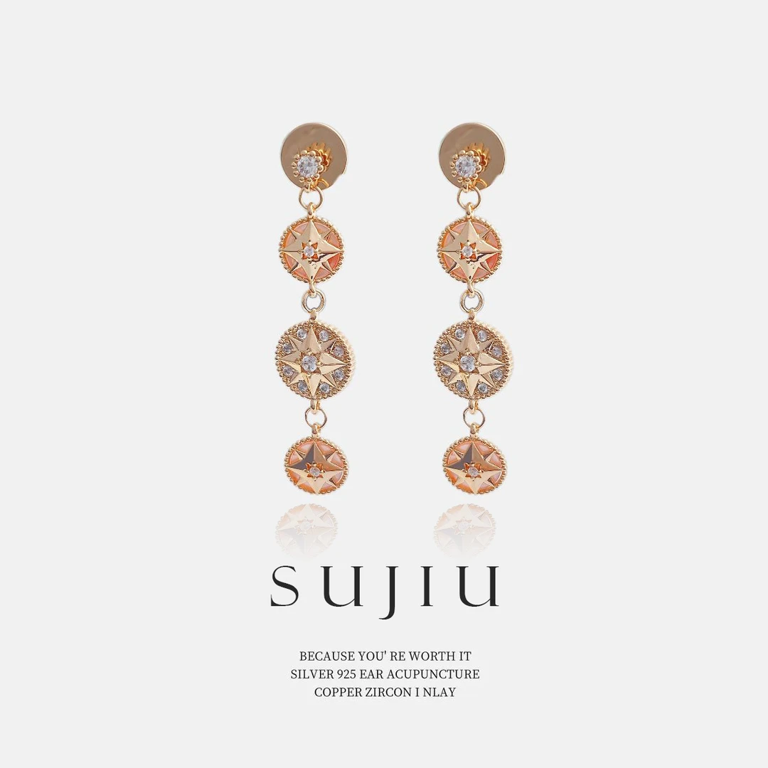 铜合金耳饰 SUJIU 925银针 【海的女儿】长款气质耳钉耳环耳坠7380
