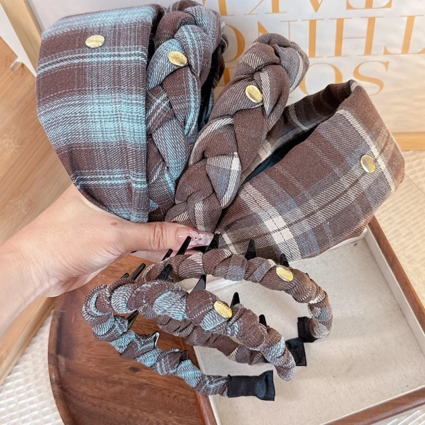 带齿网红定制高端高颅顶格子发箍韩国头箍气质百搭复古