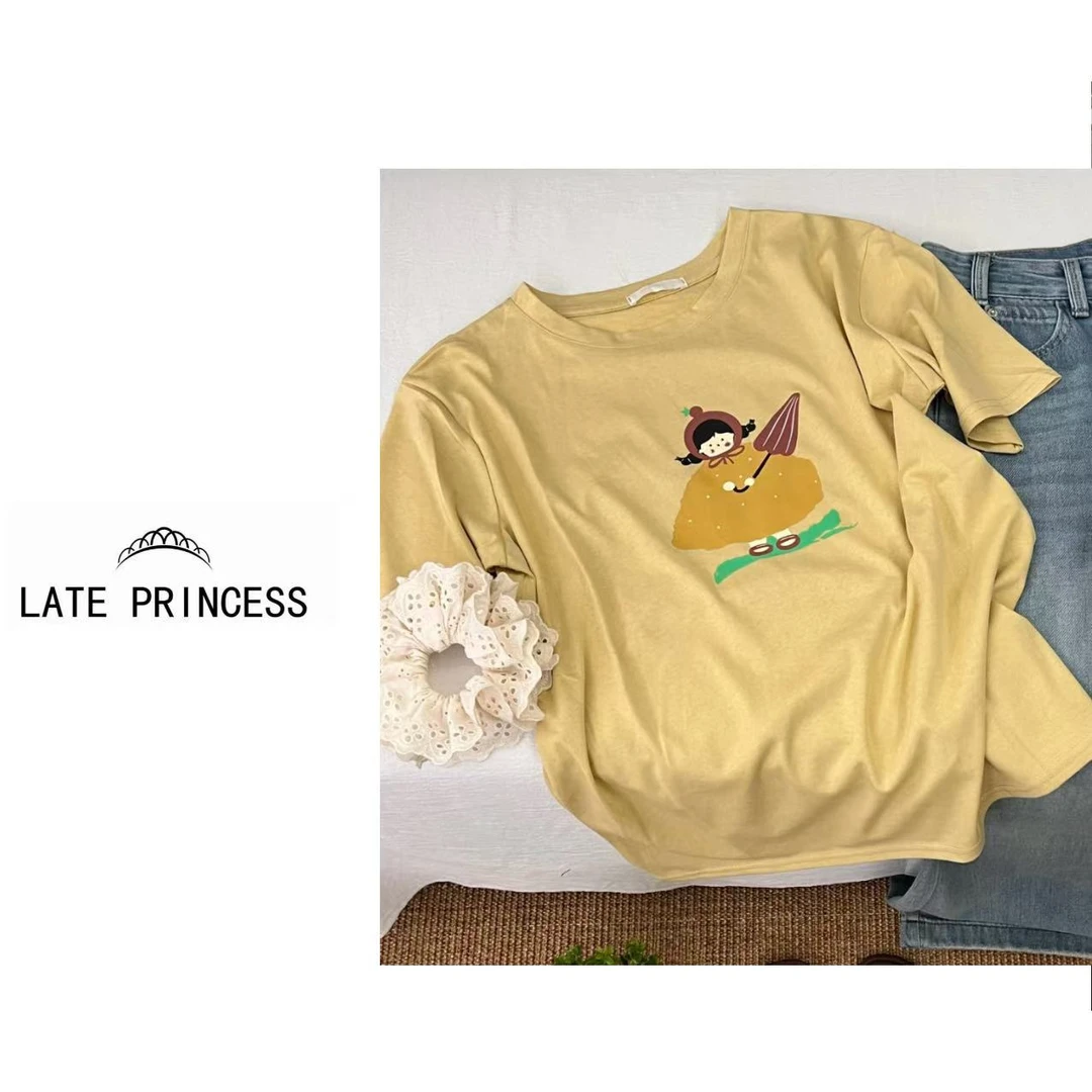 LATE PRINCESS【打伞小女孩】夏装新款宽松时尚百搭T恤