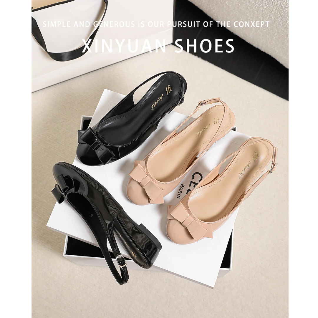 蝴蝶结裸色增高5CM爆款凉鞋少女度假仙女风甜妹带跟软皮圆头单鞋