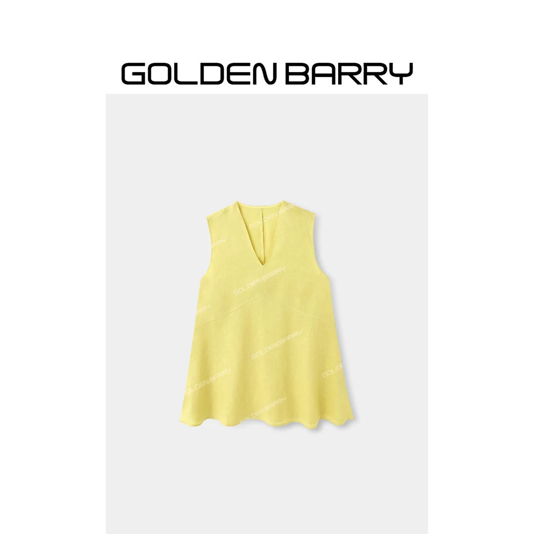 GOLDENBARRY|205102“柠檬气泡”亚麻V领A字上衣