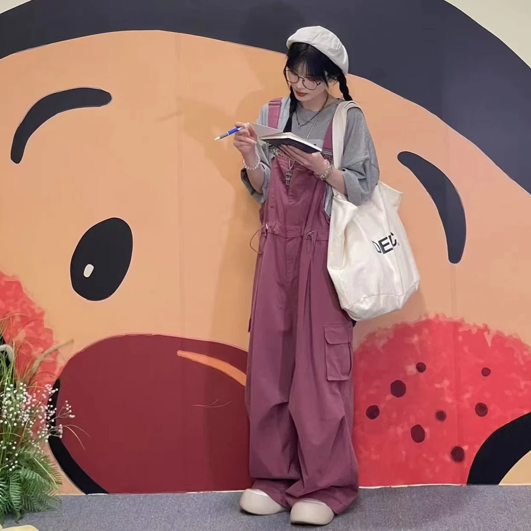 新款百搭休闲大口袋阔腿背带裤961618