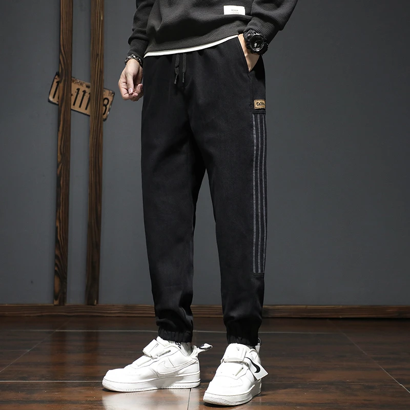 春季棉裤束脚男士休闲裤子宽松条纹潮流百搭男士运动裤子