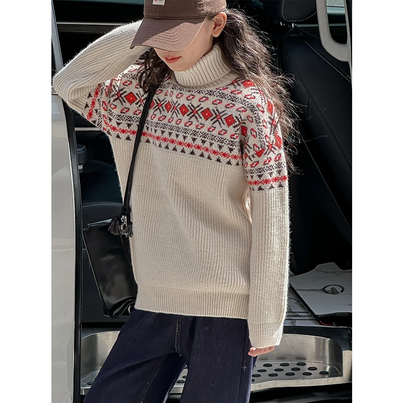 K22089孙小美高领女童毛衣针织衫2025新款秋冬装儿童加厚上衣