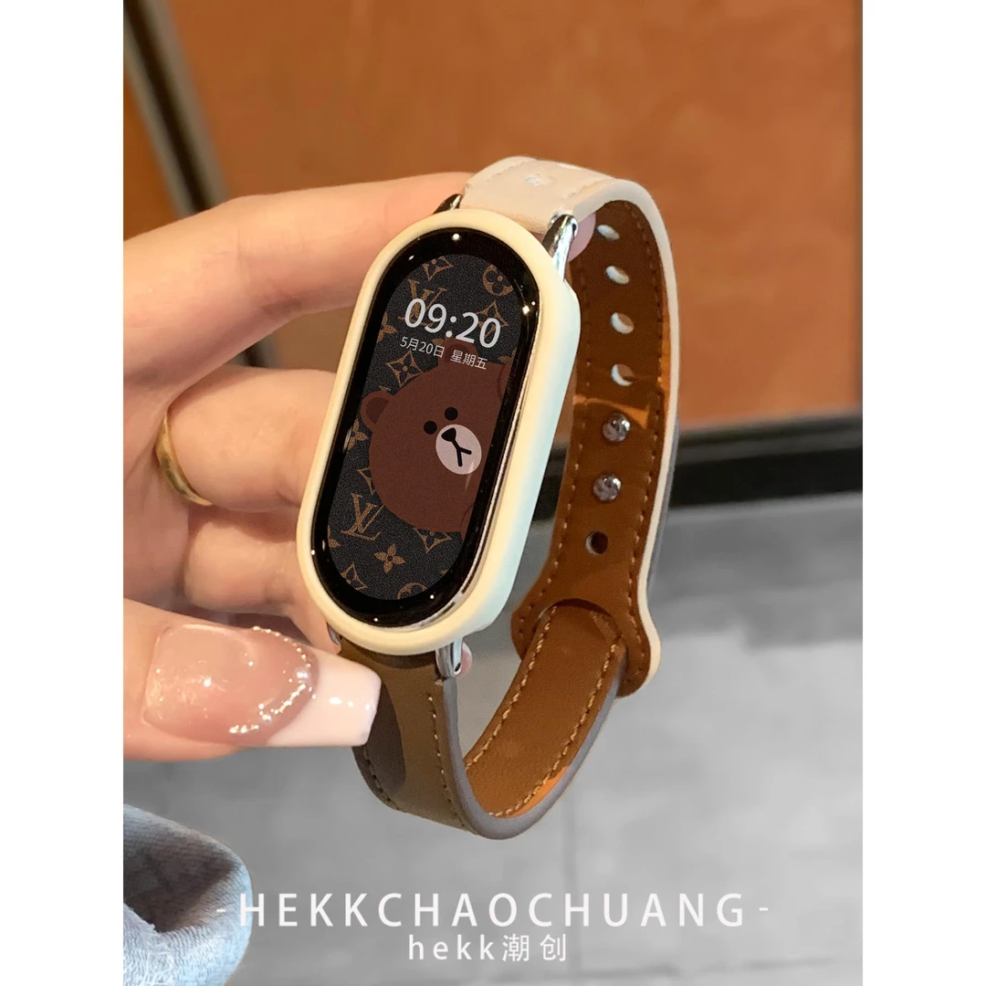 UhADa适用小米手环10表带高级秋冬皮质双扣小米9手环表带男女腕带