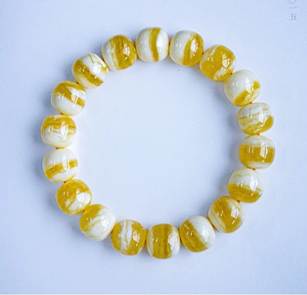 同料12m精品橘底瓷白顺纹花蜡老型蜜蜡手串 18.75克 虎皮花蜡