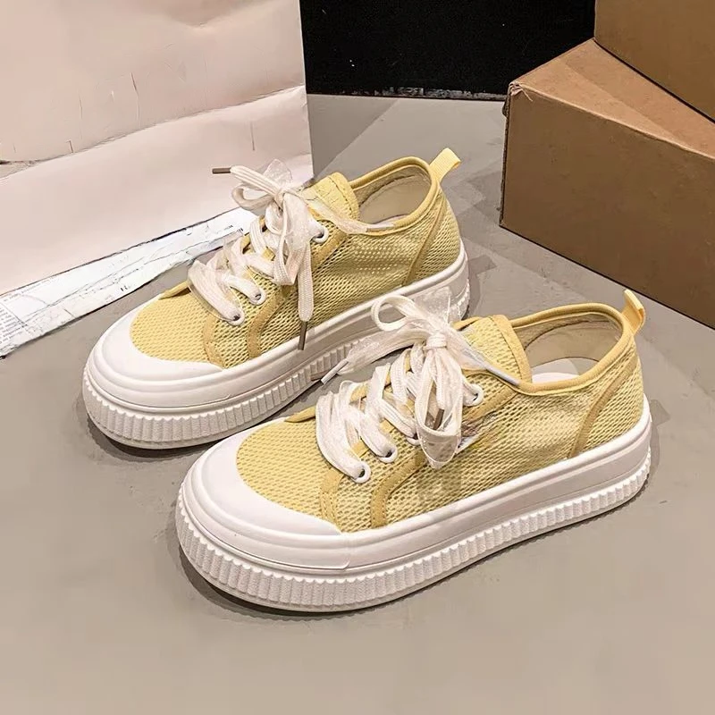 183新款夏季网面透气网鞋薄款配裙子厚底百搭小白鞋网纱拼接时尚