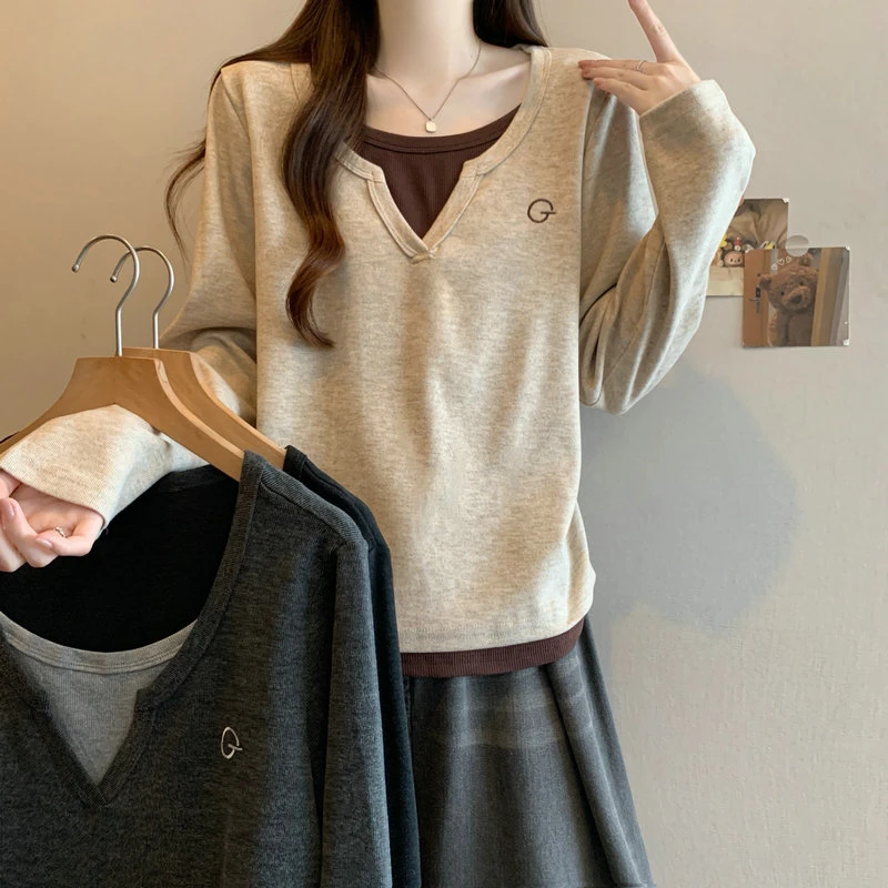 假两件哺乳上衣德绒长袖辣妈款秋冬装产后内搭新款保暖喂奶打底衫