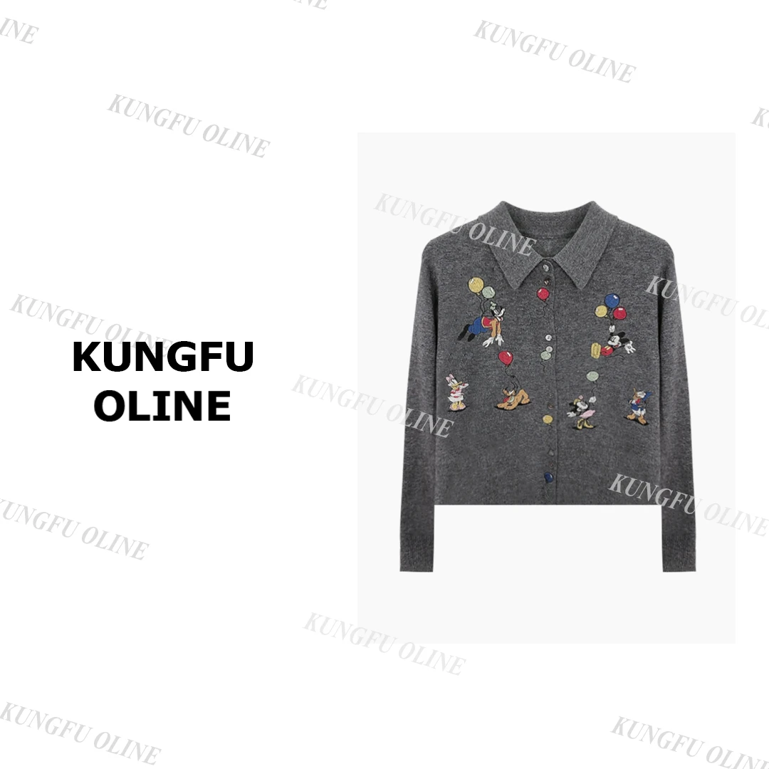 【小妖】MY7481米奇polo领开衫秋冬百搭休闲针织女生复古毛衣