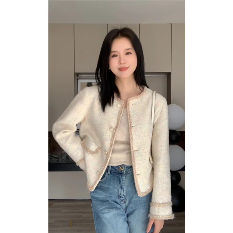 斑斓小香风外套/粗花呢气质短外套女2025年新款重工麻花边小个子