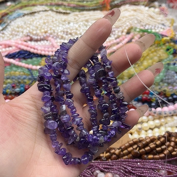 玛瑙/玉髓珠宝半成品未镶嵌一条紫晶碎石75cm左右