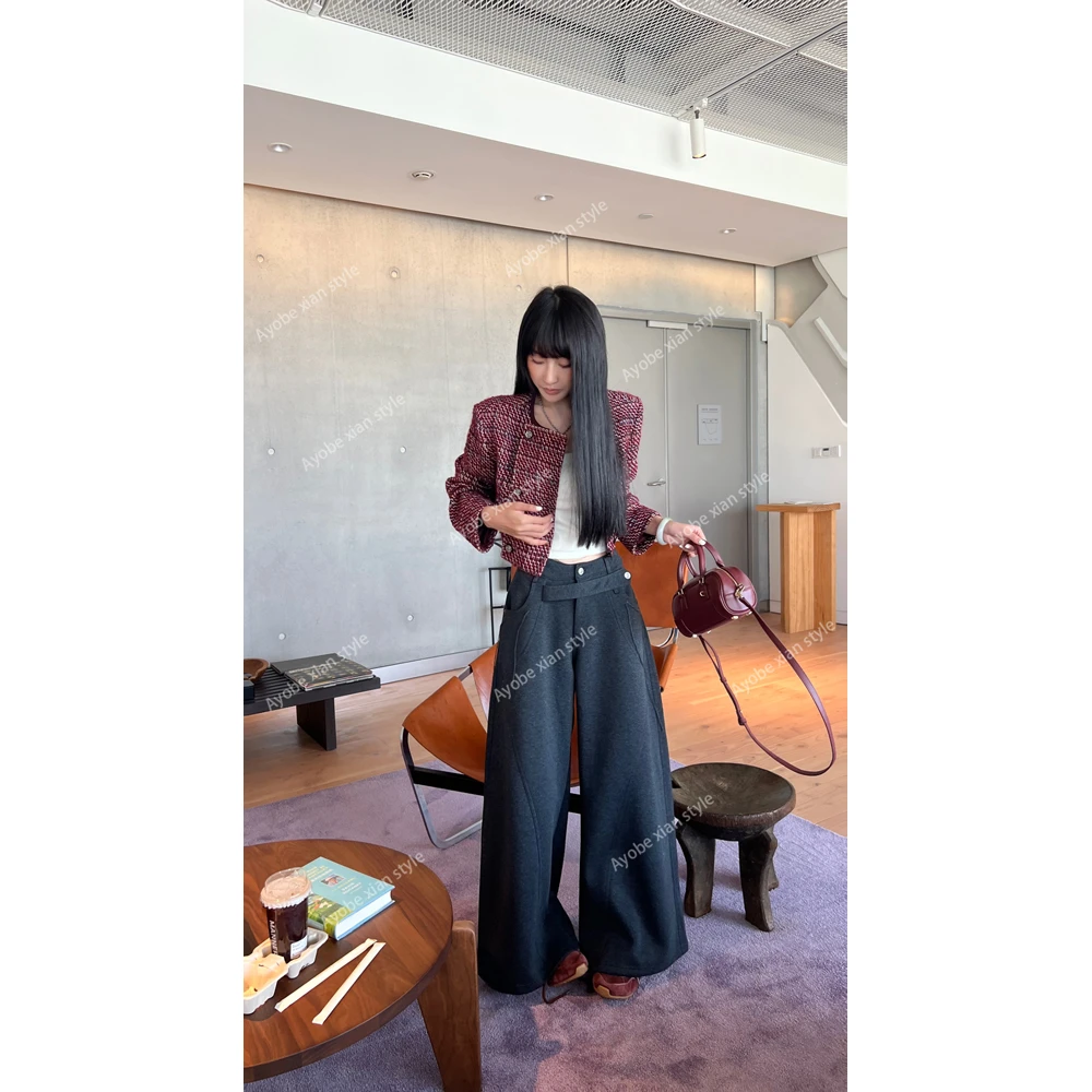 【AYOBE】小贤  百搭气质设计感街头辣妹绑带显瘦阔腿裤