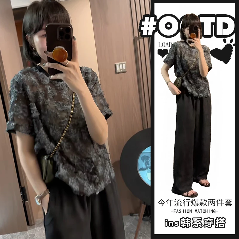 轻熟风显气质套装女2025夏季时尚气质减龄短袖上衣搭配高腰阔腿裤